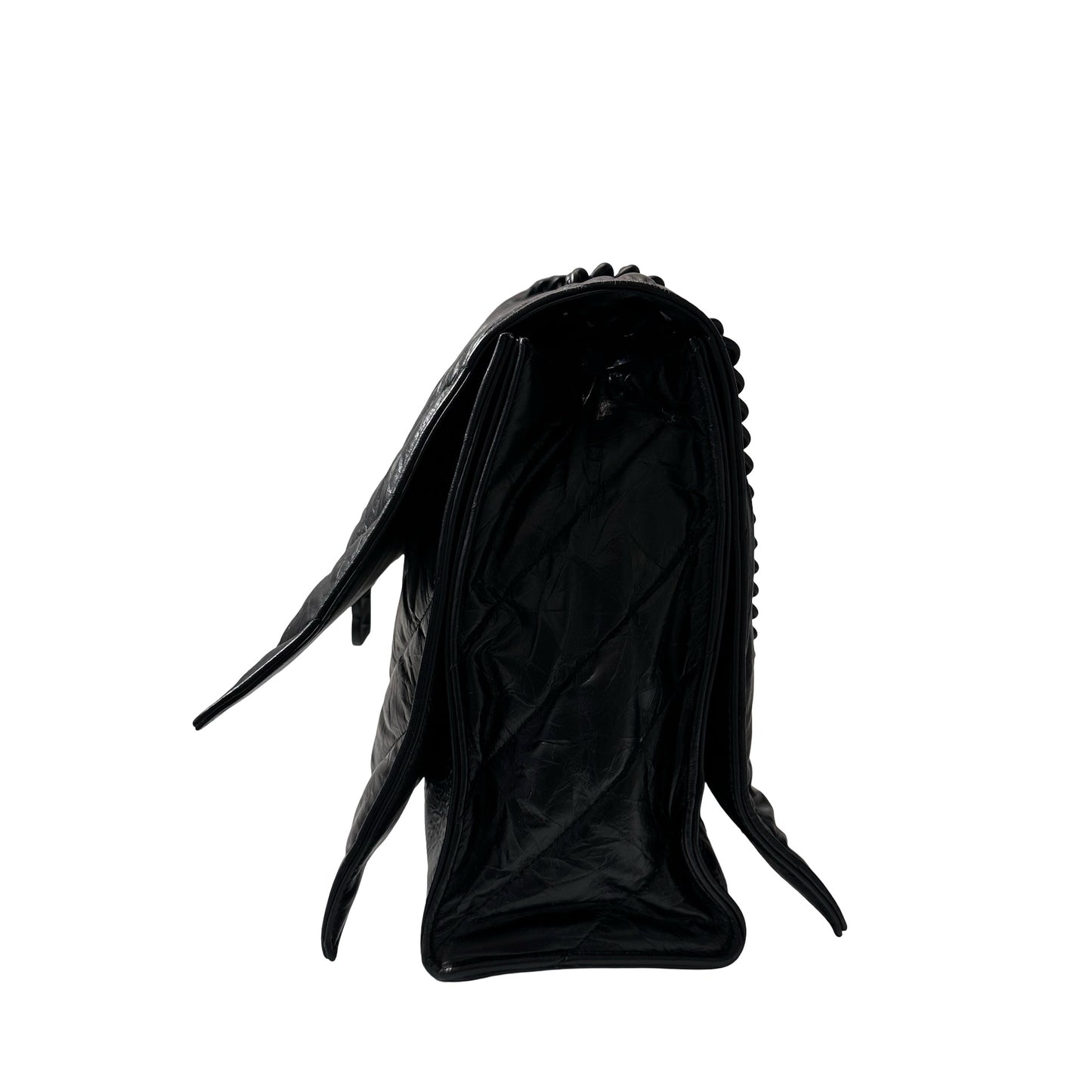 Used BALENCIAGA Quilted Calfskin Crush Chain Shoulder Bag Black