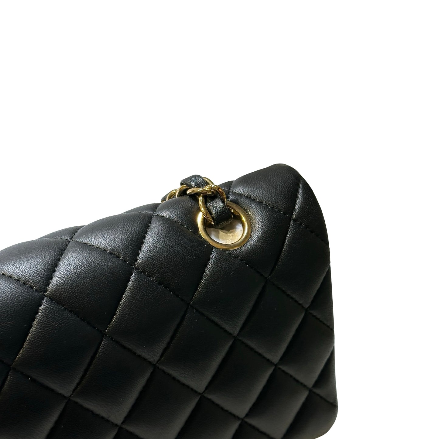 Used CHANEL Quilted Lambskin Classic Flap Chain Shoulder Bag Black Gold