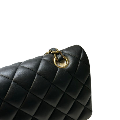 Used CHANEL Quilted Lambskin Classic Flap Chain Shoulder Bag Black Gold