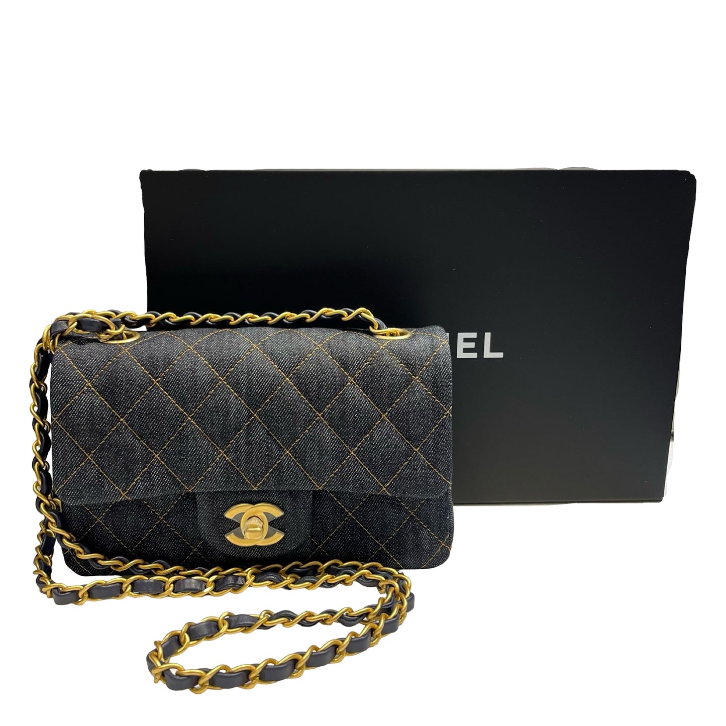 Unused Chanel Denim 20 Mini Flap Shoulder Bag Navy Blue GHW