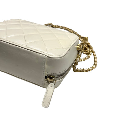 Used CHANEL Lambskin Leather Camera case with golden ball Camera Bag White GHW