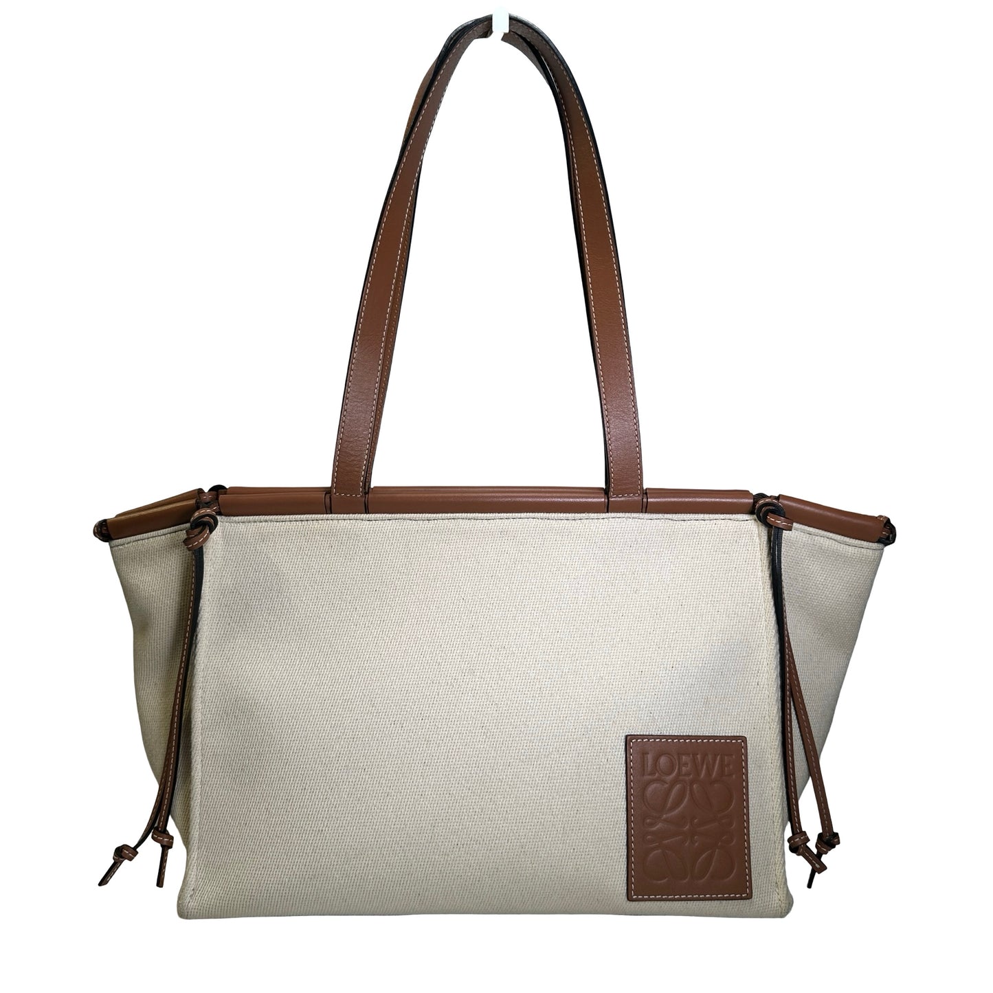 Used LOEWE Canvas Calfskin Cushion Tote Bag Ecru Tan