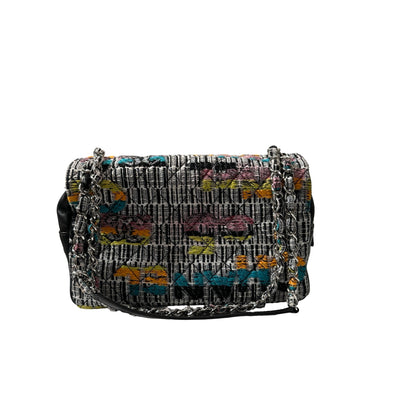Used CHANEL Tweed Lambskin Leather Tweed No.5 Flap Shoulder Bag Multi colour PHW