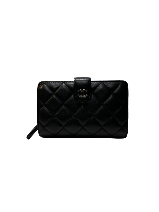 CHANEL Matelasse Lambskin Matelasse Long Wallet Black