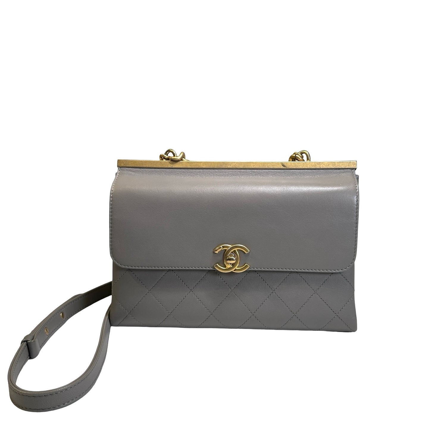 Used CHANEL Quilted Calfskin Clasp Handbag Grey GHW