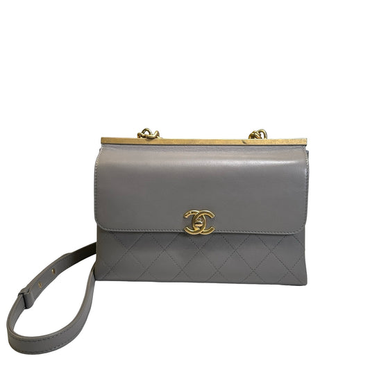 Used CHANEL Quilted Calfskin Clasp Handbag Grey GHW