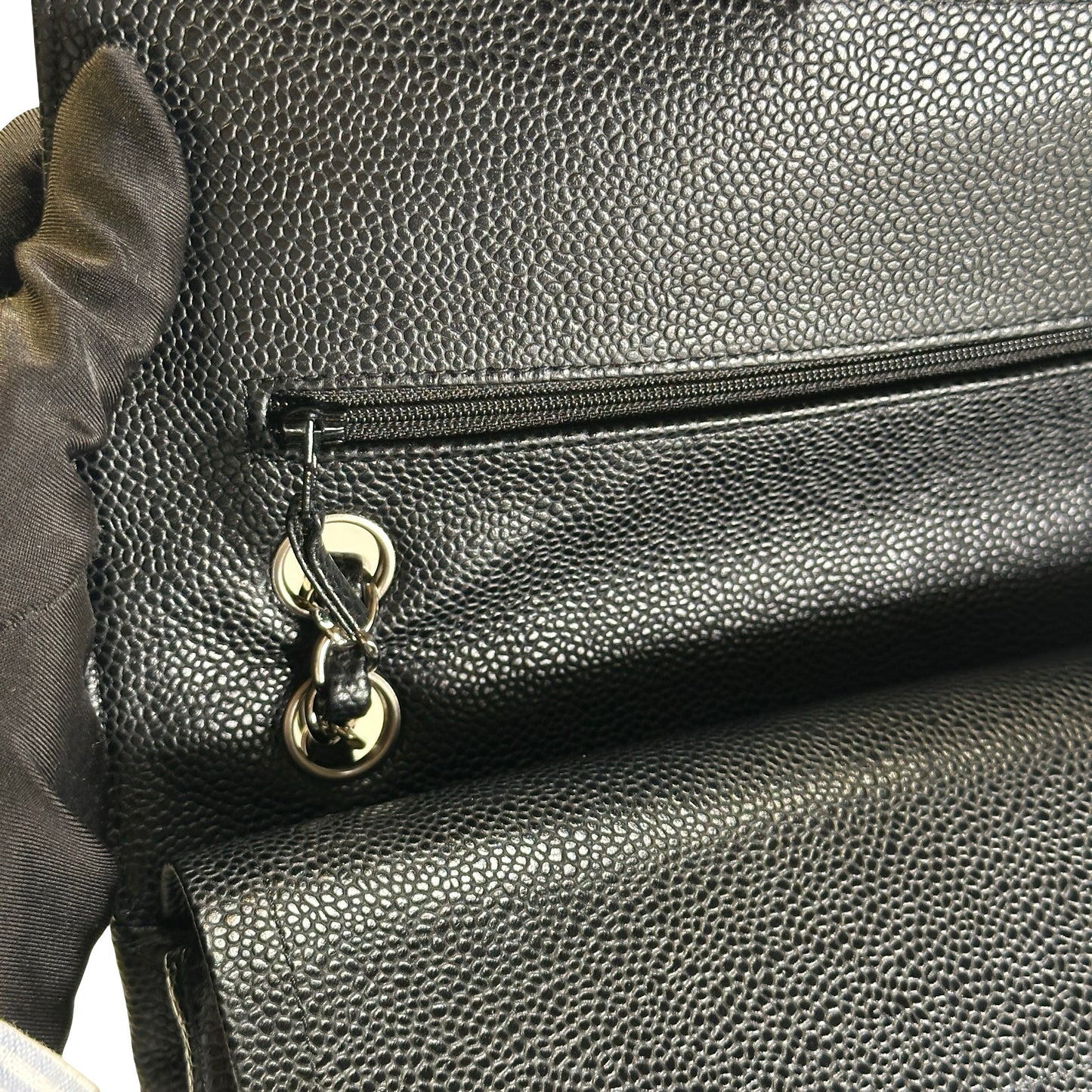 Used CHANEL Caviar Quilted Classic Flap Shoulder Bag Black Silver