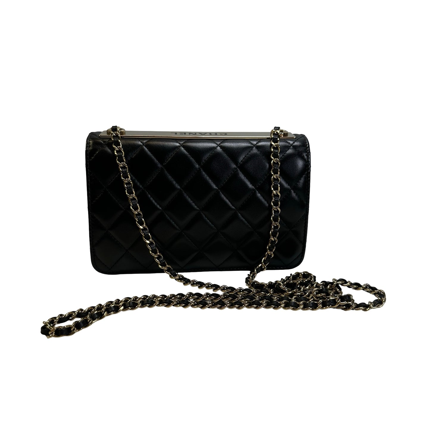 Used CHANEL Quilted Leather Wallet On Chain Wallet on chain Black