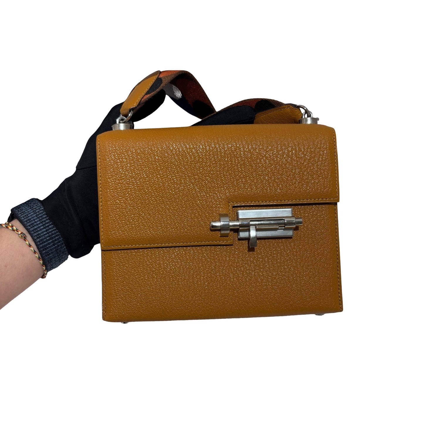 Used HERMES Chevre Mini Verrou Crossbody Bag 2S Sesame PHW