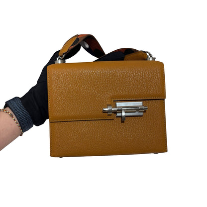Used HERMES Chevre Mini Verrou Crossbody Bag 2S Sesame PHW