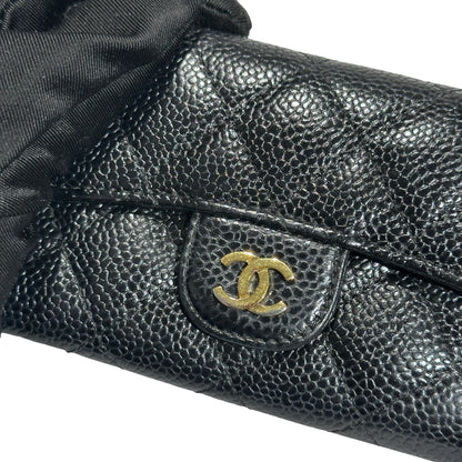 Used CHANEL Caviar Leather Card Holder Card Holder Black GHW