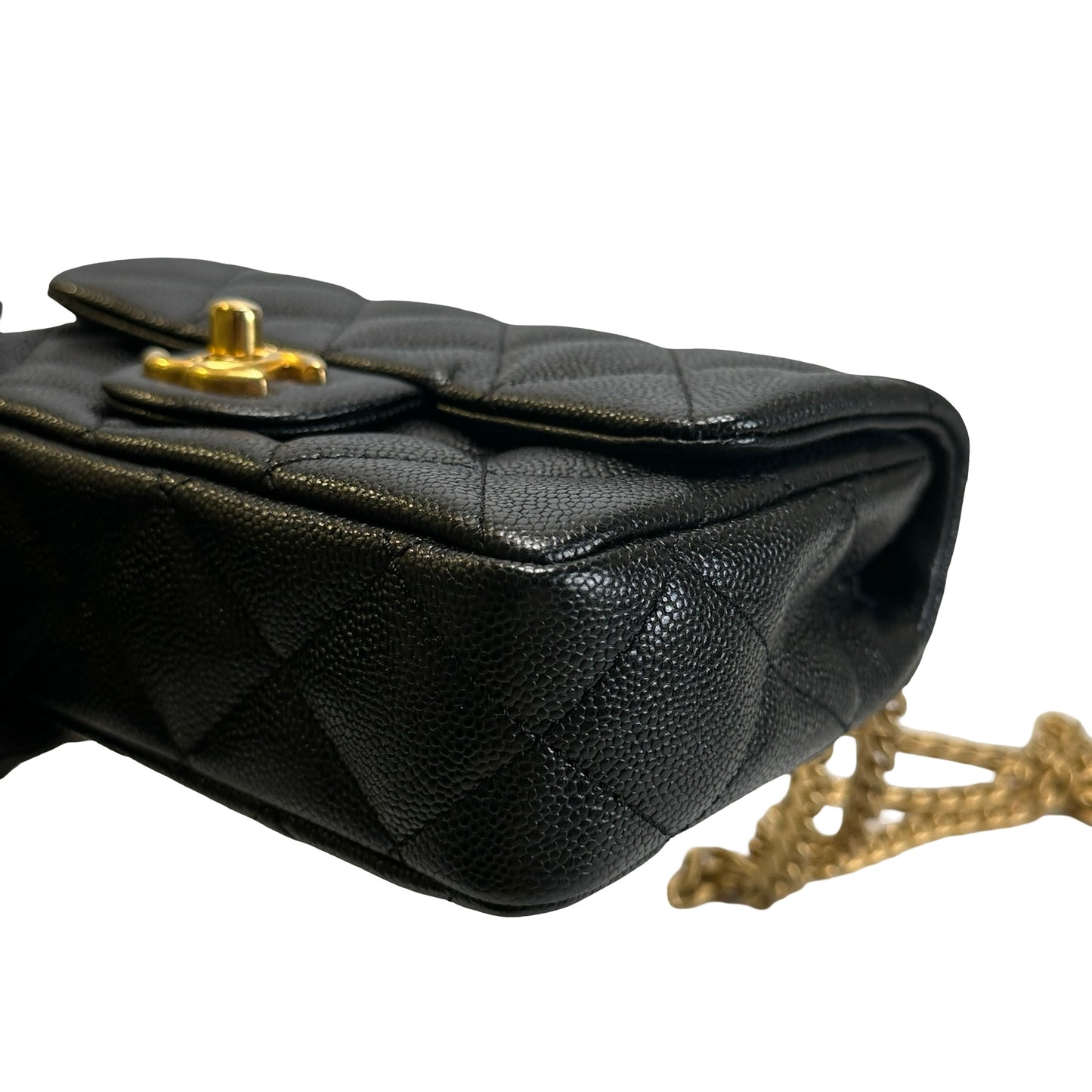 Used CHANEL Caviar Quilted Mini Flap Bag Chain Shoulder Bag Black Gold