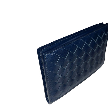 BOTTEGA VENETA Calfskin Leather intrecciato card holder Wallet Navy Blue