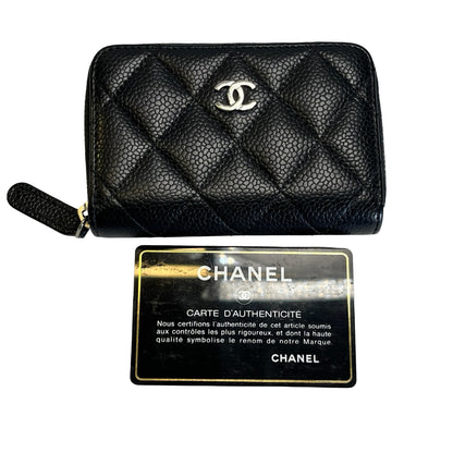 Used CHANEL Quilted Caviar Leather Classic Zipped Coin Purse Coin Purse Black Silver
