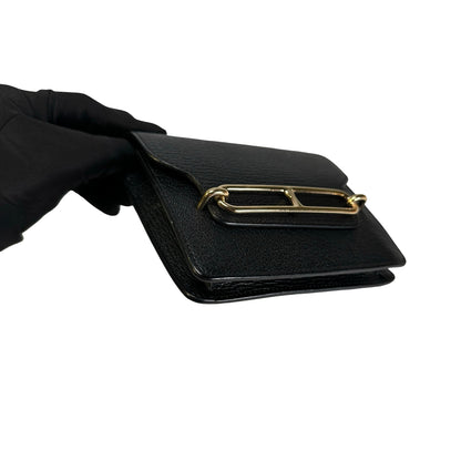 Used HERMES Leather Roulis Wallet Black Beige Gold