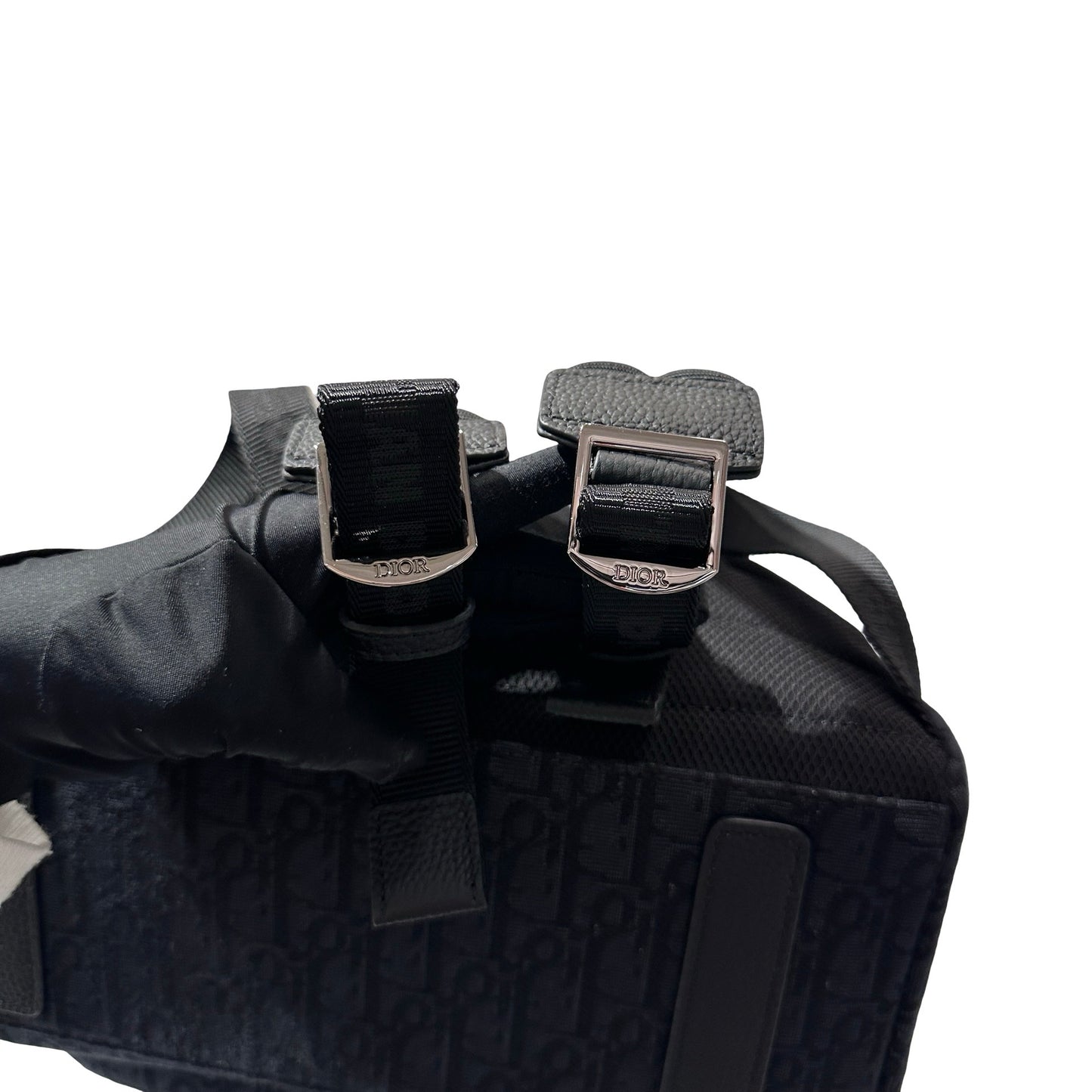 Used Dior Technical fabrics Cotton Calfskin Leather Backpack Navy Blue PHW