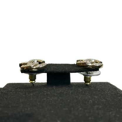Brand New CHANEL CC Logo Crystal Earrings Silver