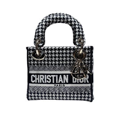 Used DIOR Canvas Mini Lady D-Lite Handbag Black White GHW