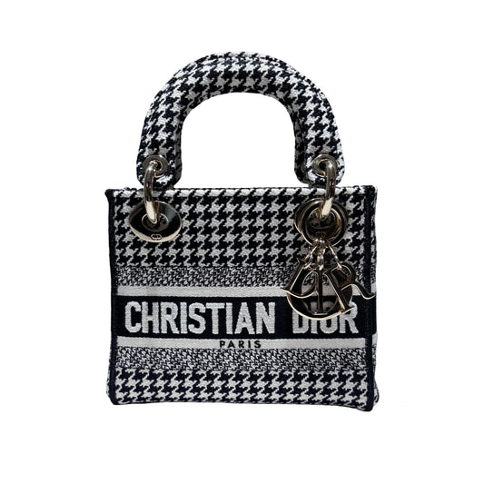 Used DIOR Canvas Mini Lady D-Lite Handbag Black White GHW