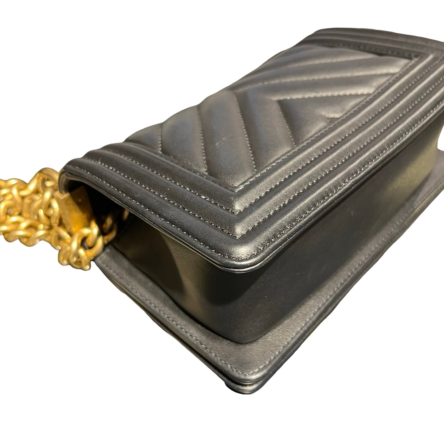 Used Chanel Lambskin Leather Boy 20 V line Shoulder Bag Black GHW