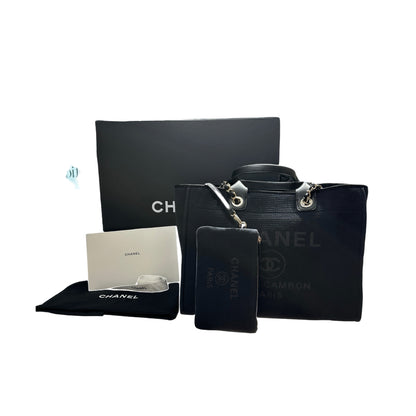 Brand New CHANEL Canvas Deauville Tote Tote Bag Black Silver