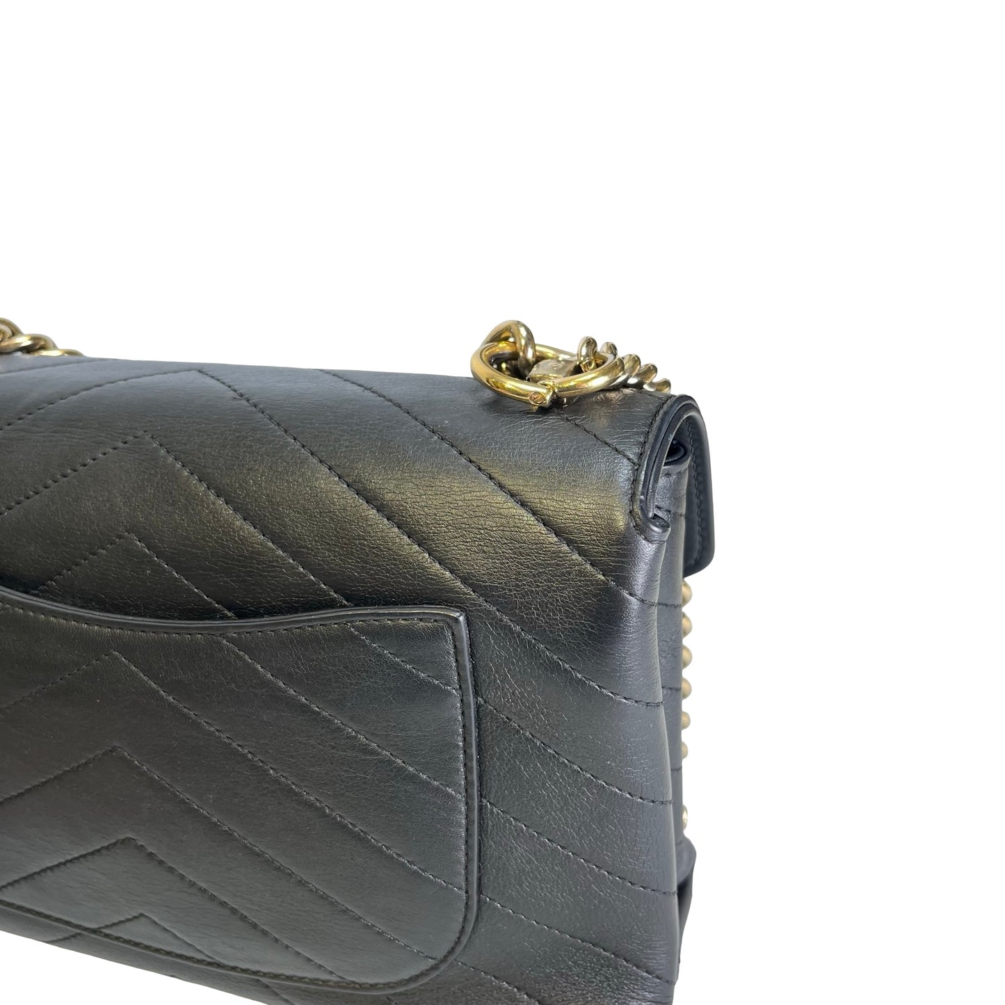 Used CHANEL Calf skin Chevron Top Handle Bag Shoulder Bag Black GHW