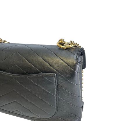 Used CHANEL Calf skin Chevron Top Handle Bag Shoulder Bag Black GHW