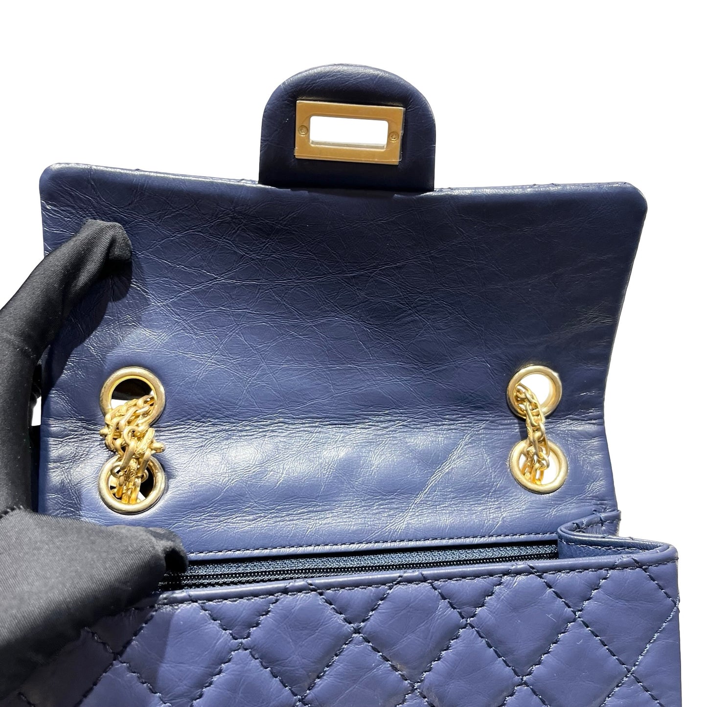 Unused CHANEL Mini 2.55 Cross Body Bag Navy Blue GHW