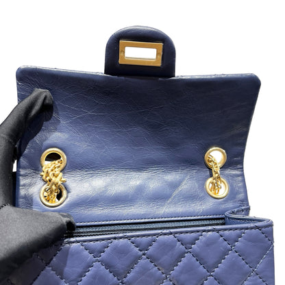 Unused CHANEL Mini 2.55 Cross Body Bag Navy Blue GHW