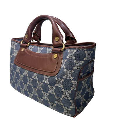 Used CELINE Canvas Vintage Handbag Blue Brown