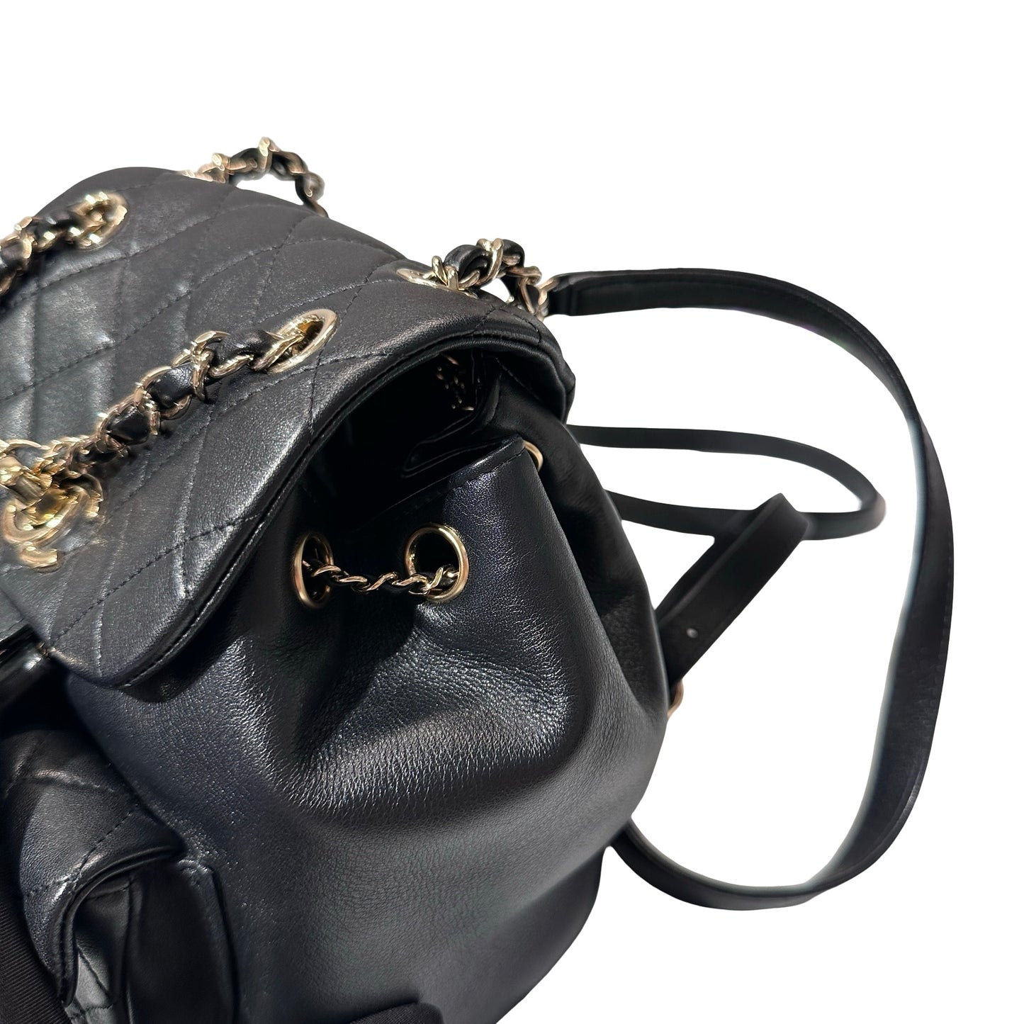 Used Chanel Calfskin Leather Small Duma Backpack Black GHW