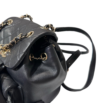 Used Chanel Calfskin Leather Small Duma Backpack Black GHW