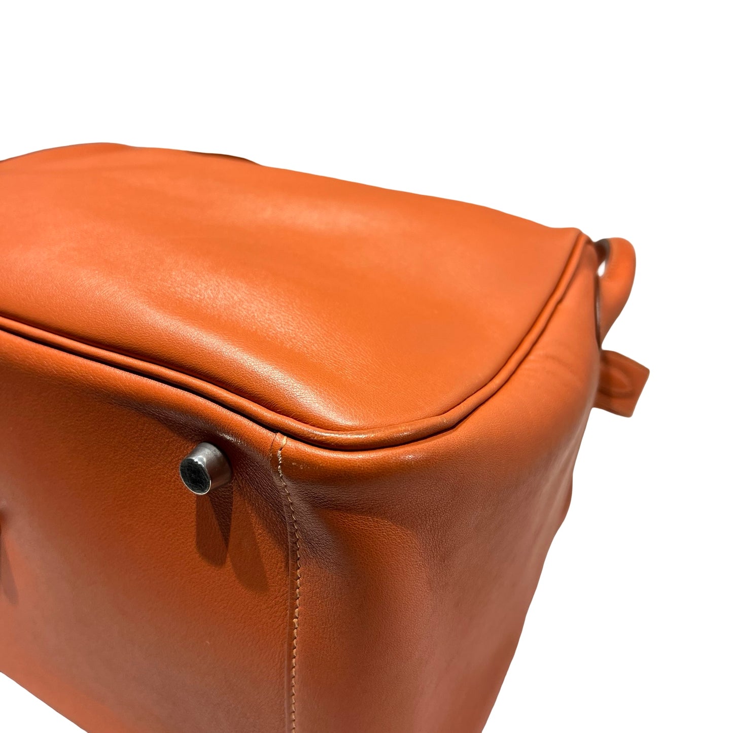 Used HERMÈS Calfskin Leather Lindy 30 Shoulder Bag Orange PHW