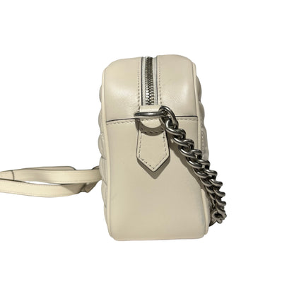Used GUCCI Matelasse Aria Calfskin Leather GG MARMOUNT Chain Shoulder Bag White PHW