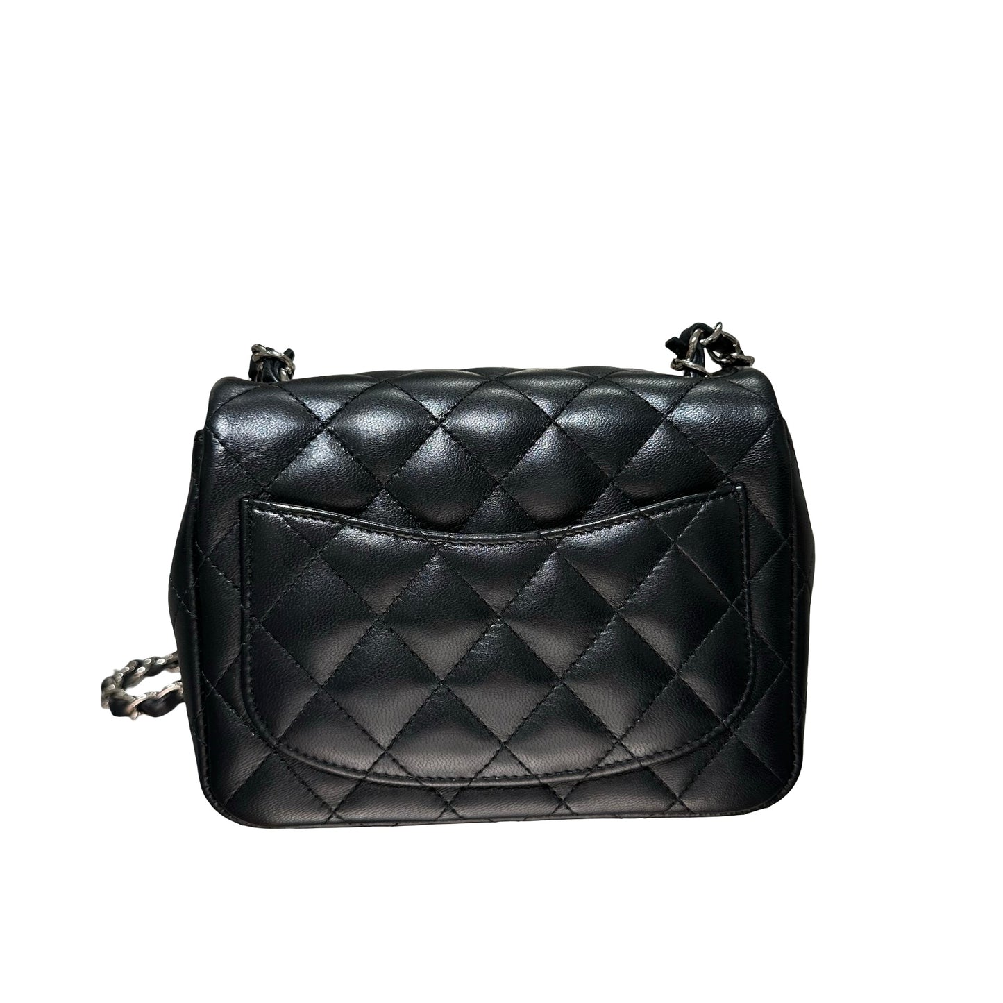 Used CHANEL Lambskin Leather Mini flap 17cm Cross Body Bag Black PHW