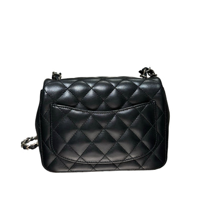Used CHANEL Lambskin Leather Mini flap 17cm Cross Body Bag Black PHW