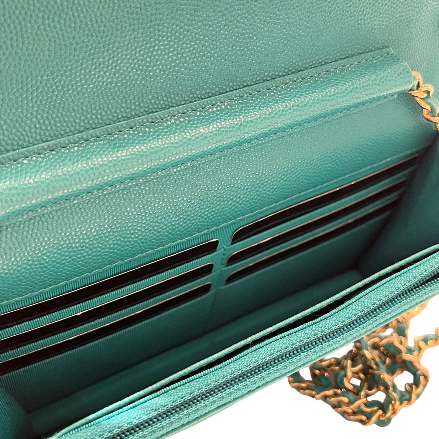Used CHANEL Calfskin Leather WOC Cross Body Bag Green GHW