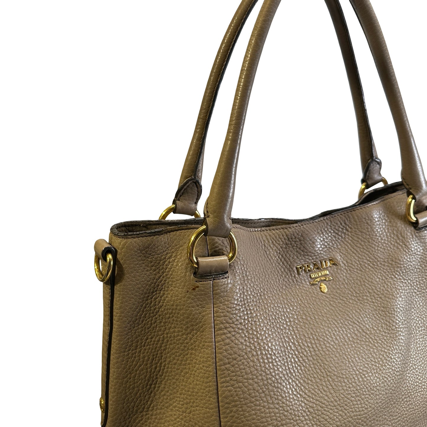 Used PRADA Vitello Phenix Leather Vitello Phenix Shopping Tote Handbag Argilla Grey Taupe