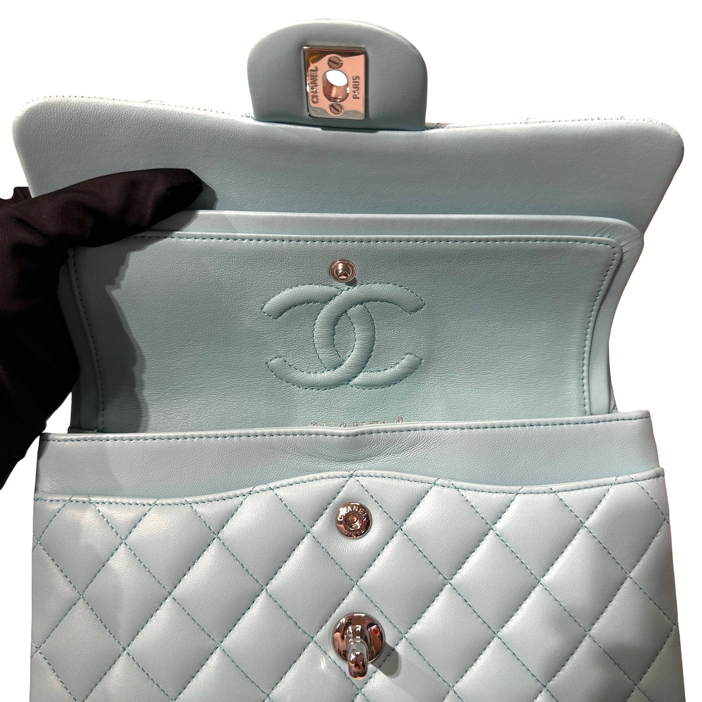 Used CHANEL Lambskin Leather CF 23 Shoulder Bag Blue PHW