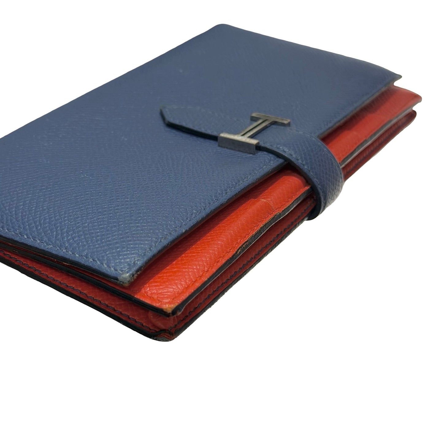 Used HERMÈS Bearn Wallet Navy Blue Orange (93)