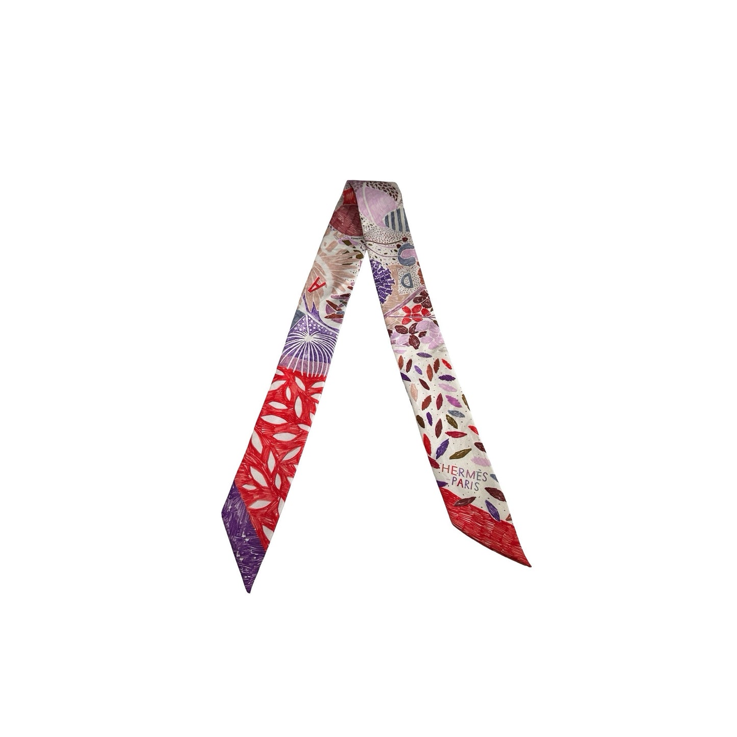 Used HERMES Silk Twilly Red Purple White Multicolor