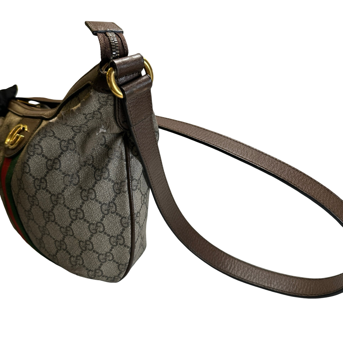 Used GUCCI GG Supreme Web Ophidia Shoulder Bag Beige Brown Green Red