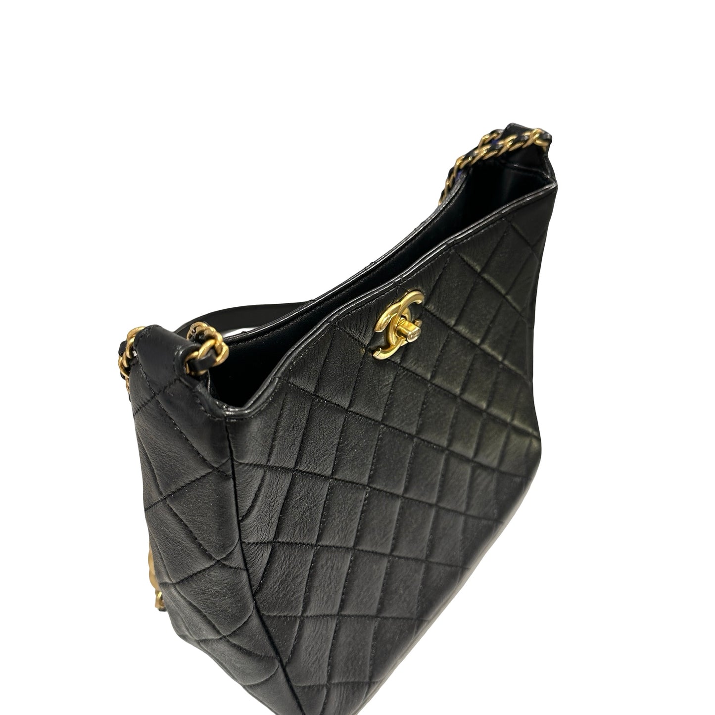 Used CHANEL Lambskin 22PHobo Bag Shoulder Bag Black Gold