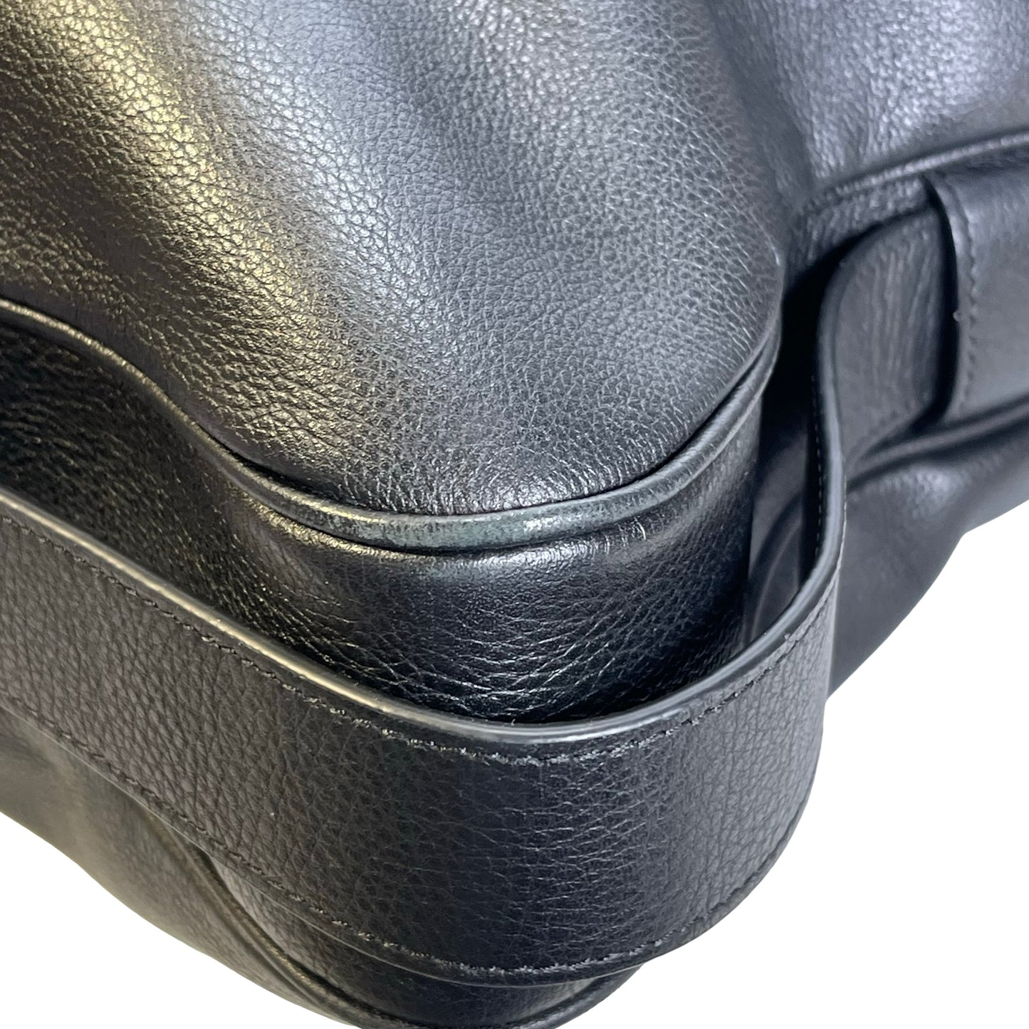 Used CELINE Leather Sangle Bucket Bag Shoulder Bag Black
