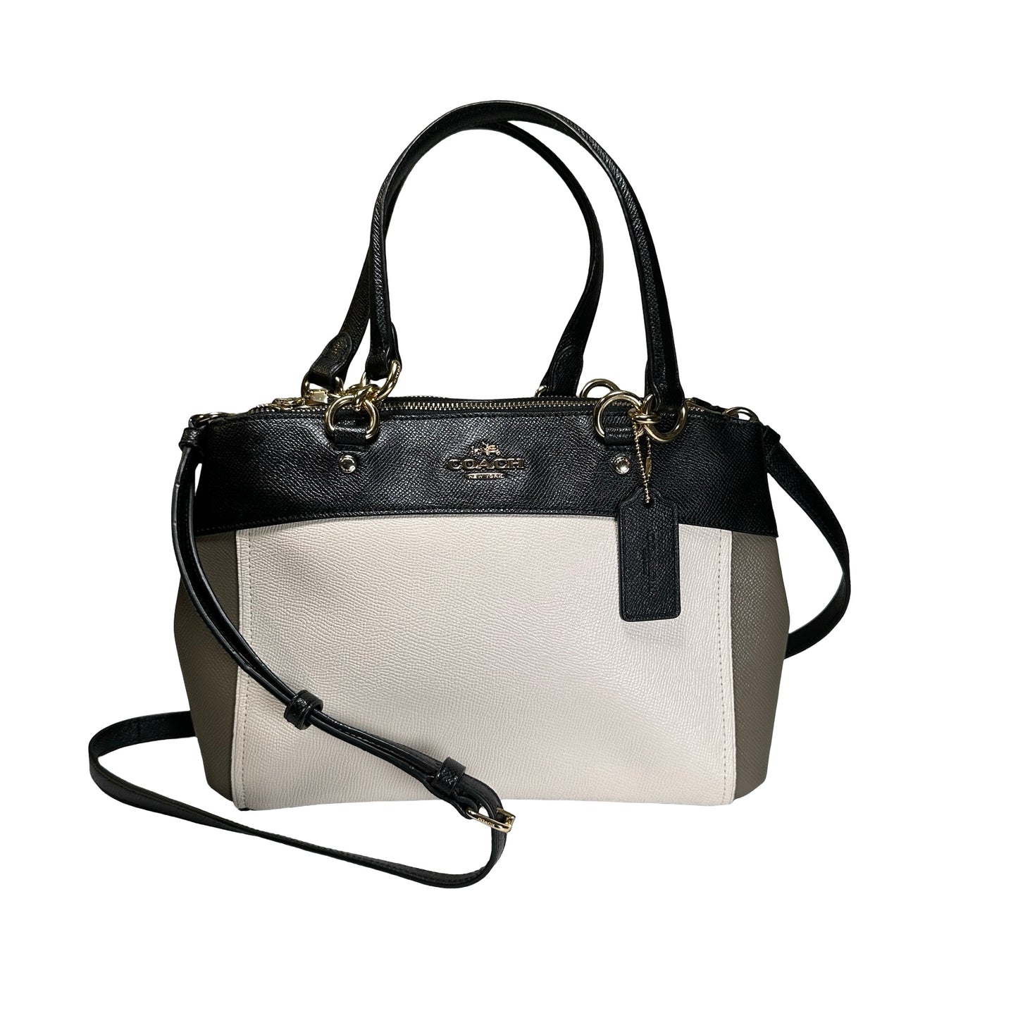 Used COACH Calfskin Two way shoulder bag Two Way Shoulder Bag Black White