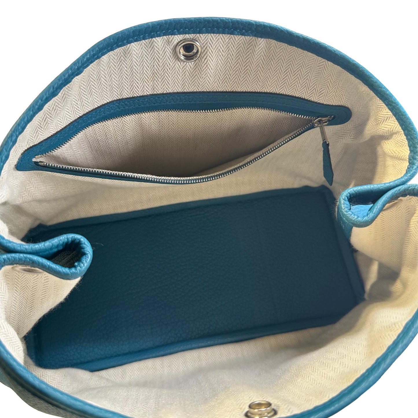 Used HERMES Leather Silver hardware Garden Party Tote Bag Blue Phe
