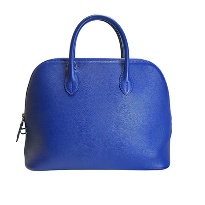Used HERMES Evercolor Bolide 30 Handbag 7T Blue Electric