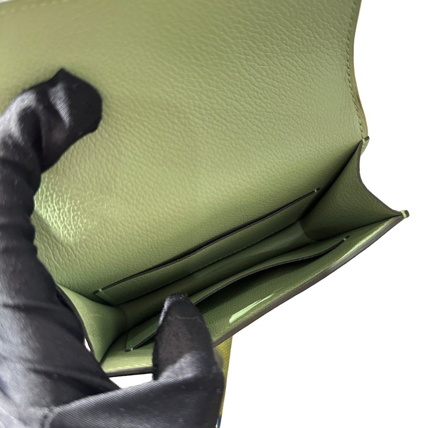 Used HERMÈS Calfskin Leather Constance Slim Wallet Green PHW