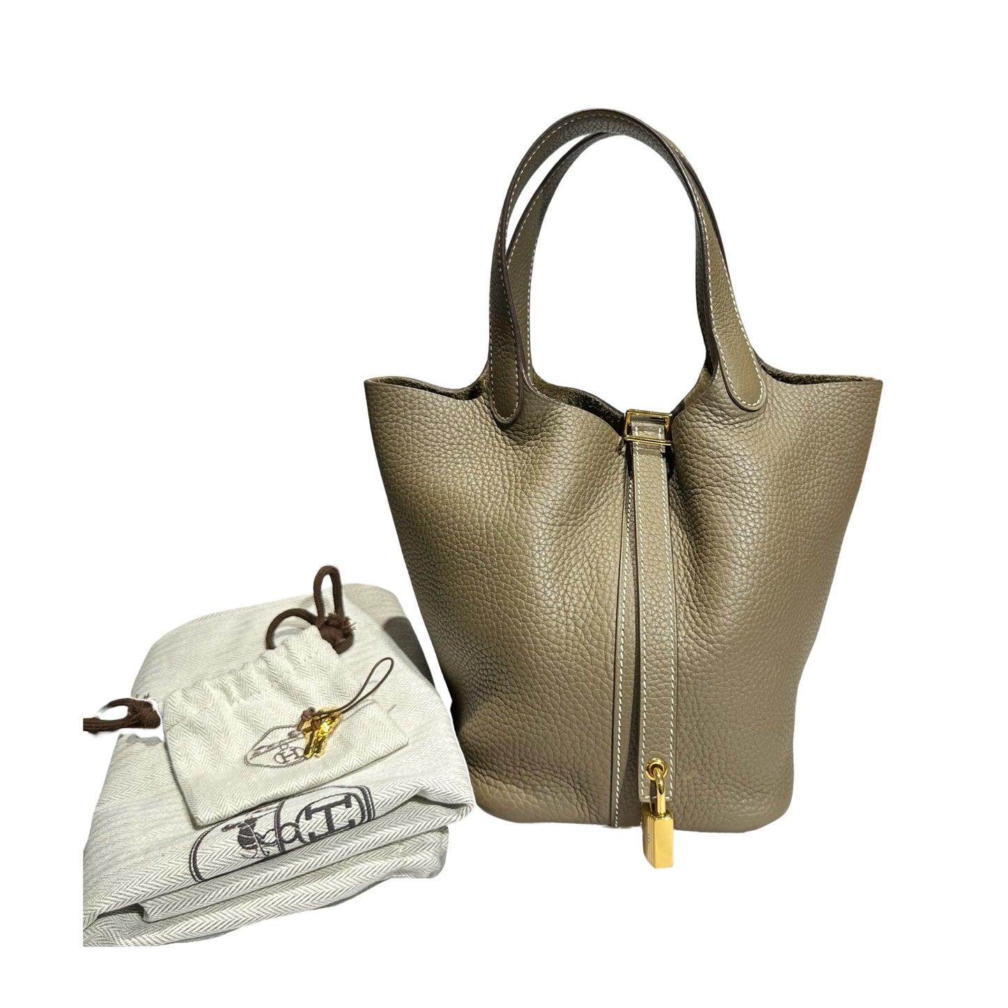 Used HERMÈS Picotin 18 Bucket Bag Etoupe (18) GHW