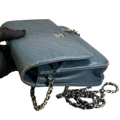 Used CHANEL Camellia Leather Wallet on chain Wallet on chain Navy